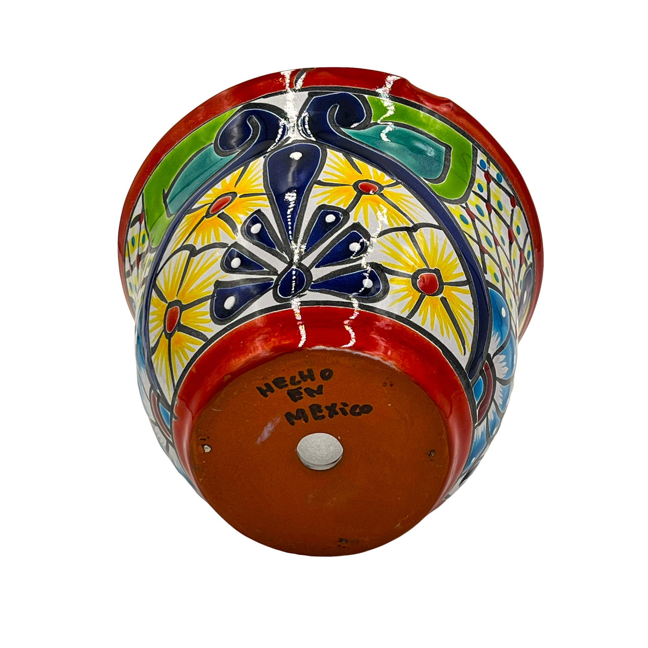 Mexican Talavera "Japonesa Planter" Pot Hand Painted - Red Trim