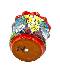 Thumbnail for Mexican Talavera Scalloped Corona Rim Planter Planter Pot Hand Painted - Red Trim