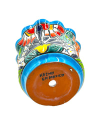 Thumbnail for Mexican Talavera Scalloped Corona Rim Planter Planter Pot Hand Painted - Light Blue Trim