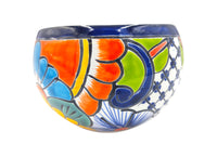 Thumbnail for Mexican Talavera Bule Planter Pot Hand Painted - Dark Blue Trim