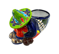 Thumbnail for Mexican Talavera Siesta Planter Pot (Sleeping Farmer) Hand Painted - VARIABLE COLOR TRIM