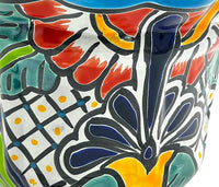 Thumbnail for Mexican Talavera Scalloped Corona Rim Planter Planter Pot Hand Painted - Light Blue Trim