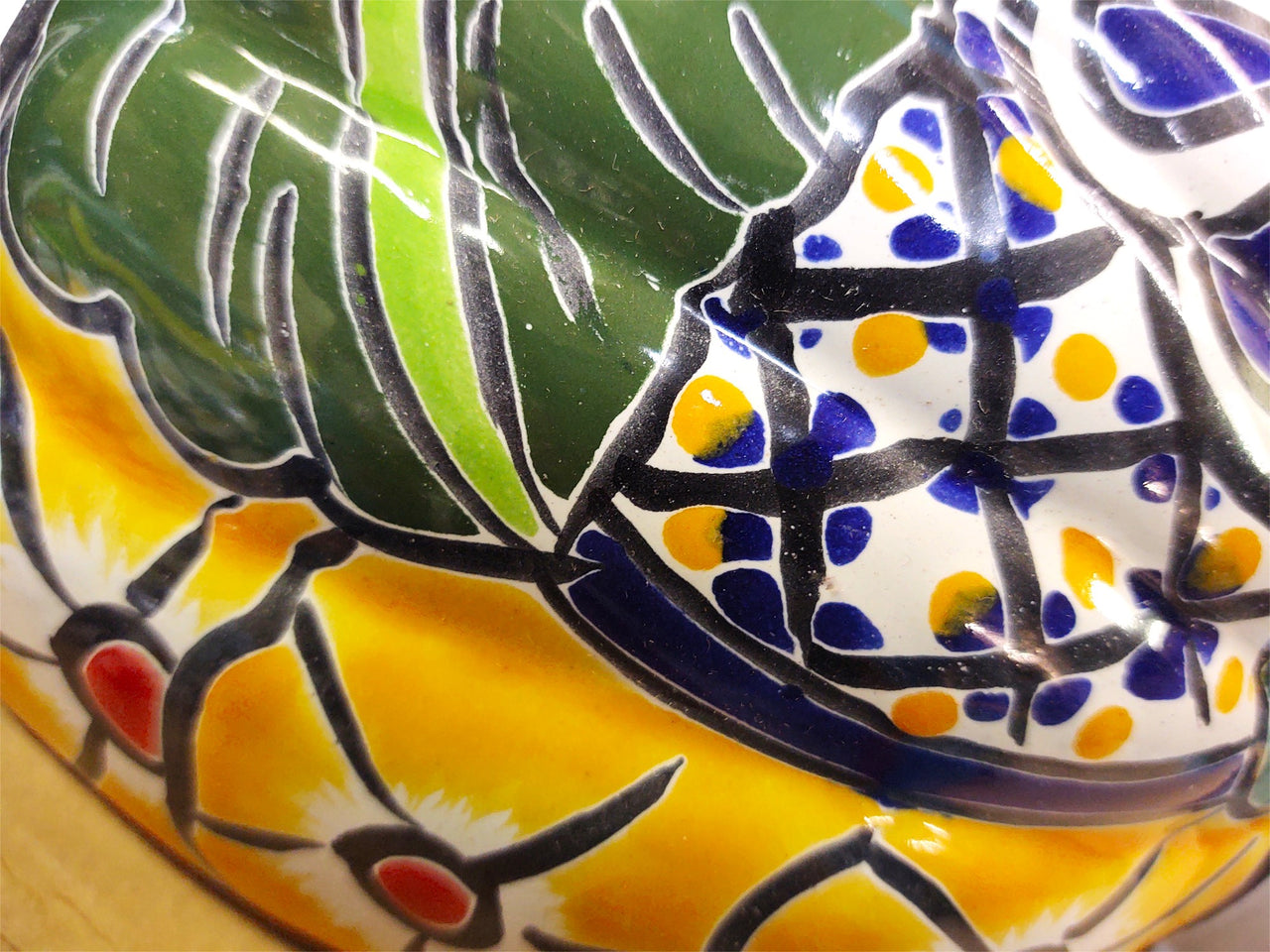 Mexican Talavera Wall Planter Pot - Hand Painted Wall Planter Light Blue Trim