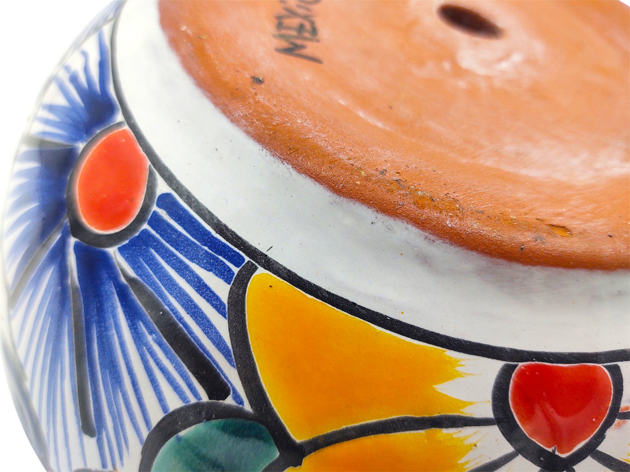 Mexican Talavera Bule Planter Pot Hand Painted - Dark Blue Trim