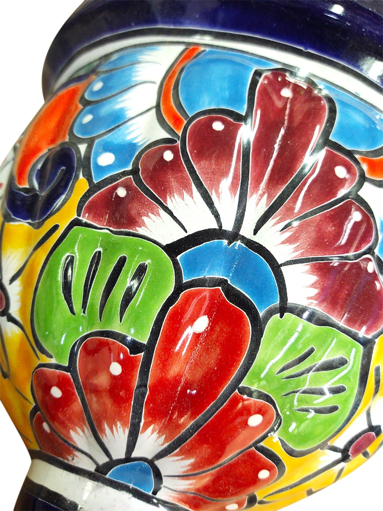 Mexican Talavera Wall Planter Pot - Hand Painted Wall Planter Dark Blue Trim