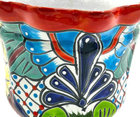 Thumbnail for Mexican Talavera Scalloped Corona Rim Planter Planter Pot Hand Painted - Red Trim