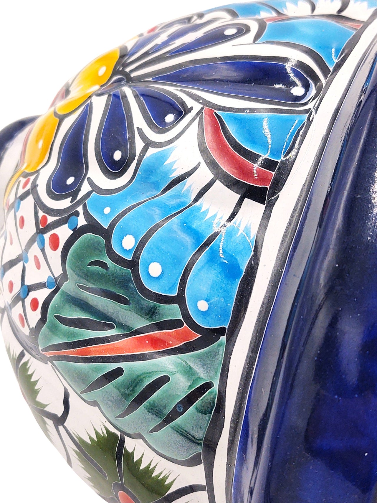 Mexican Talavera Wall Planter Pot - Hand Painted Wall Planter Dark Blue Trim