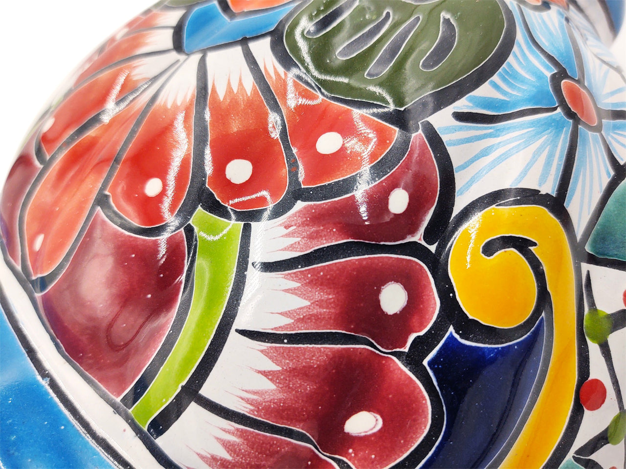 Mexican Talavera Wall Planter Pot - Hand Painted Wall Planter Light Blue Trim