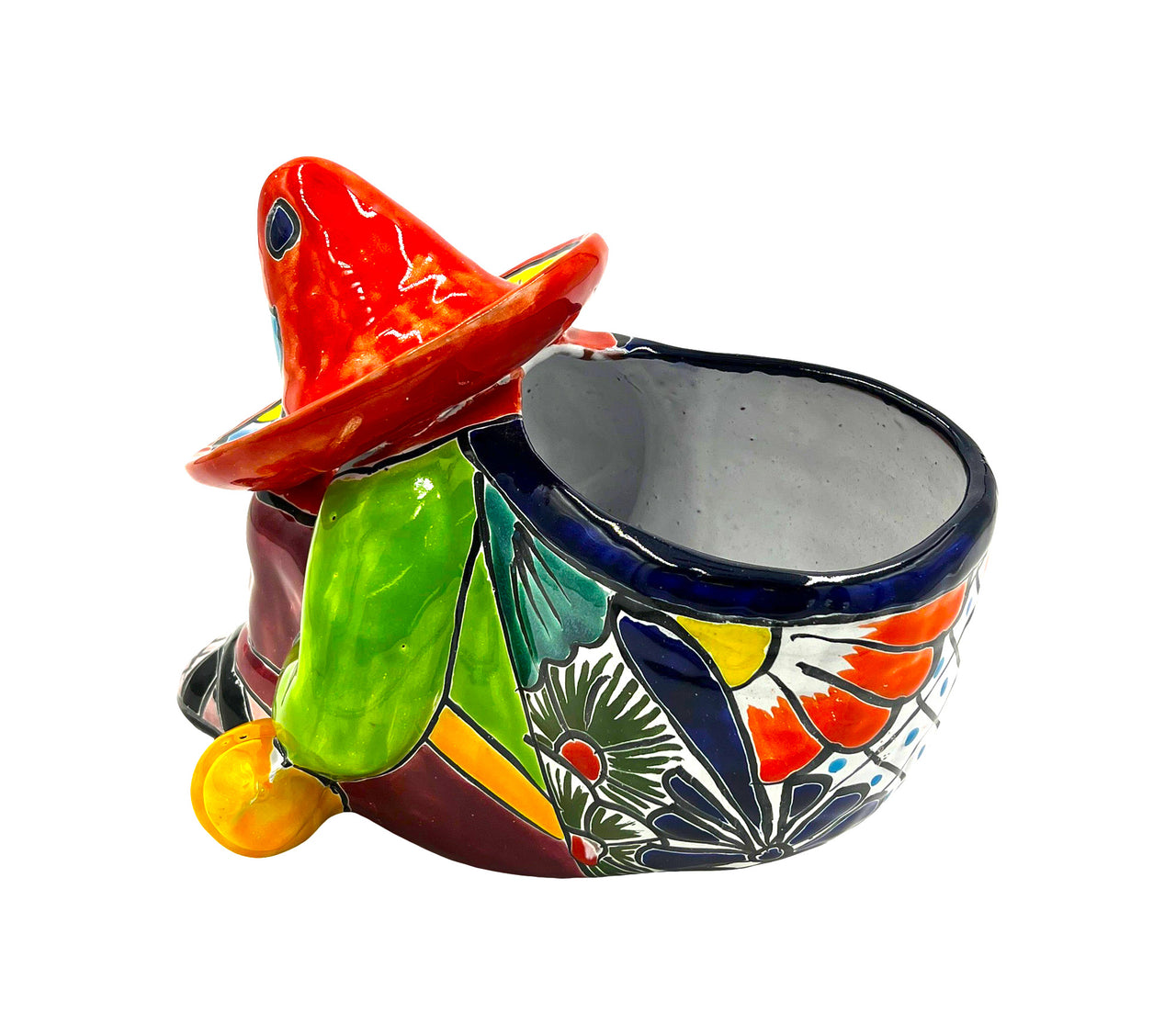 Mexican Talavera Siesta Planter Pot (Sleeping Farmer) Hand Painted - VARIABLE COLOR TRIM