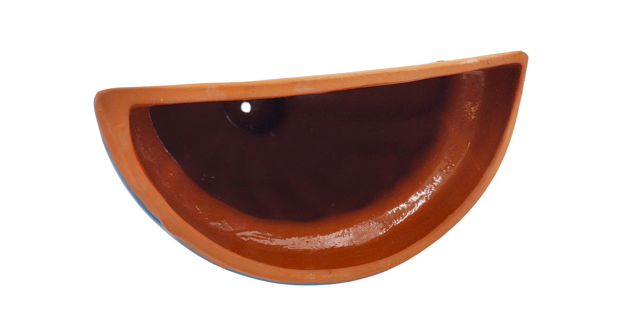 Terracotta Wall Planter Pot - Hand Painted Mexican Talavera - Light Blue Trim
