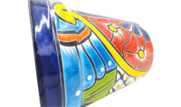 Thumbnail for Mexican Talavera Hand Painted Planter Pot (Maceta Ranchera #18) - Traditional Ceramic Garden & Home Décor - Dark Blue Trim
