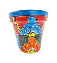 Thumbnail for Mexican Talavera Hand Painted Planter Pot (Maceta Ranchera #18) - Traditional Ceramic Garden & Home Décor - Light Blue Trim
