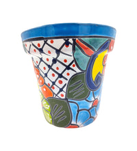 Thumbnail for Mexican Talavera Hand Painted Planter Pot (Maceta Ranchera #18) - Traditional Ceramic Garden & Home Décor - Light Blue Trim