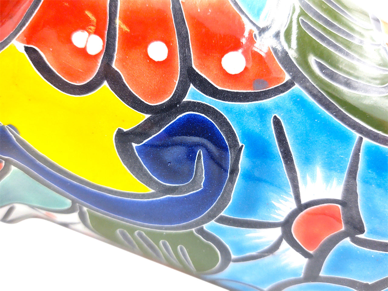 Mexican Talavera Hand Painted Planter Pot (Maceta Ranchera #18) - Traditional Ceramic Garden & Home Décor - Light Blue Trim