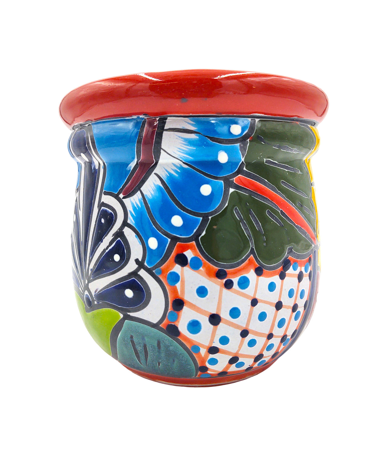 Mexican Talavera "Campanita" Planter Pot Hand Painted - Red Trim