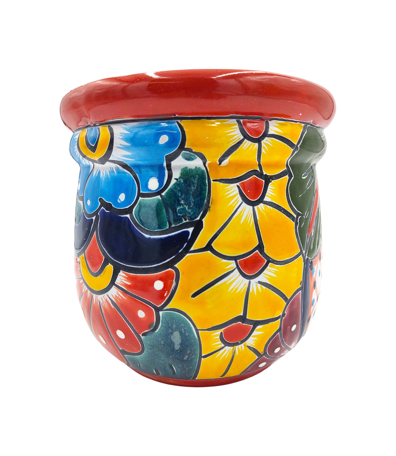 Mexican Talavera "Campanita" Planter Pot Hand Painted - Red Trim