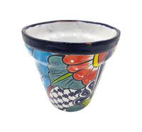 Thumbnail for Mexican Talavera Hand Painted Planter Pot (Maceta Ranchera #20) - Traditional Ceramic Garden & Home Décor - Dark Blue Trim