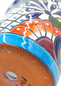 Thumbnail for Mexican Talavera Hand Painted Planter Pot (Maceta Ranchera #20) - Traditional Ceramic Garden & Home Décor - Light Blue Trim