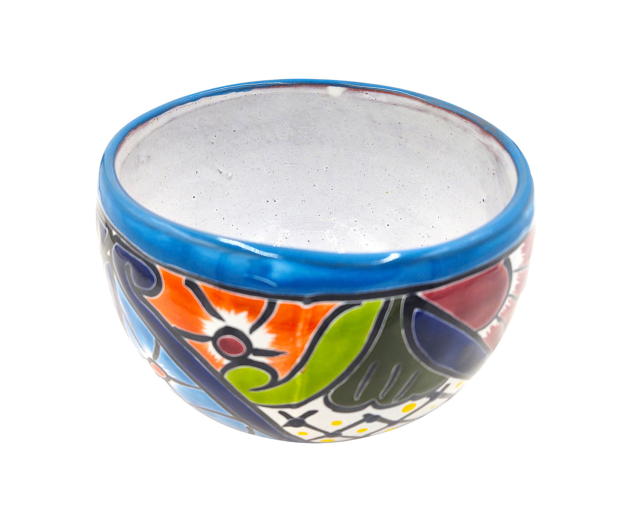 Mexican Talavera Bule Planter Pot Hand Painted - Light Blue Trim