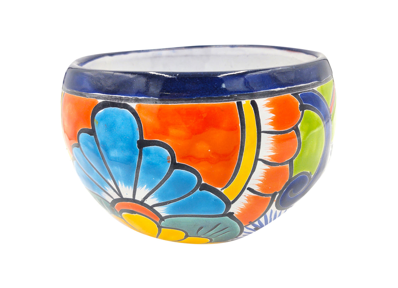 Mexican Talavera Bule Planter Pot Hand Painted - Dark Blue Trim