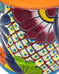 Thumbnail for Mexican Talavera Maceta De Granja Planter Pot - Hand Painted with Light Blue Trim
