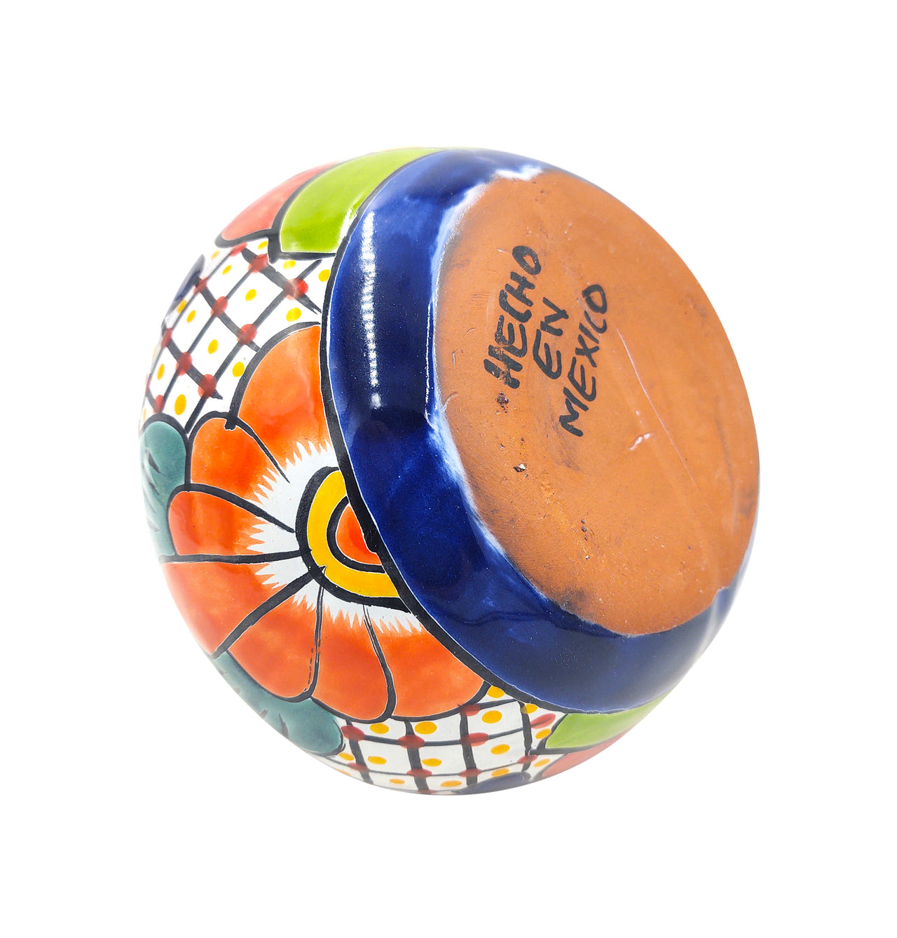 Mexican Talavera Hand Painted Flower Vase - Traditional Mexican Decorative Florero for Home Décor With Dark Blue Trim
