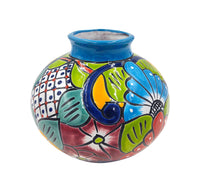 Thumbnail for Mexican Talavera Hand Painted Flower Vase - Traditional Mexican Decorative Florero for Home Décor With Light Blue Trim