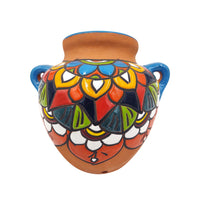 Thumbnail for Mexican Talavera Terracotta Cubanito Wall Planter Pot, Hand Painted Traditional Maceta de Pared for Home & Garden Décor - Light Blue Trim Trim