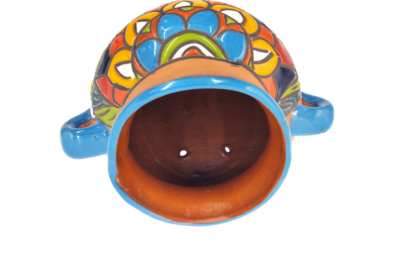 Mexican Talavera Terracotta Cubanito Wall Planter Pot, Hand Painted Traditional Maceta de Pared for Home & Garden Décor - Light Blue Trim Trim