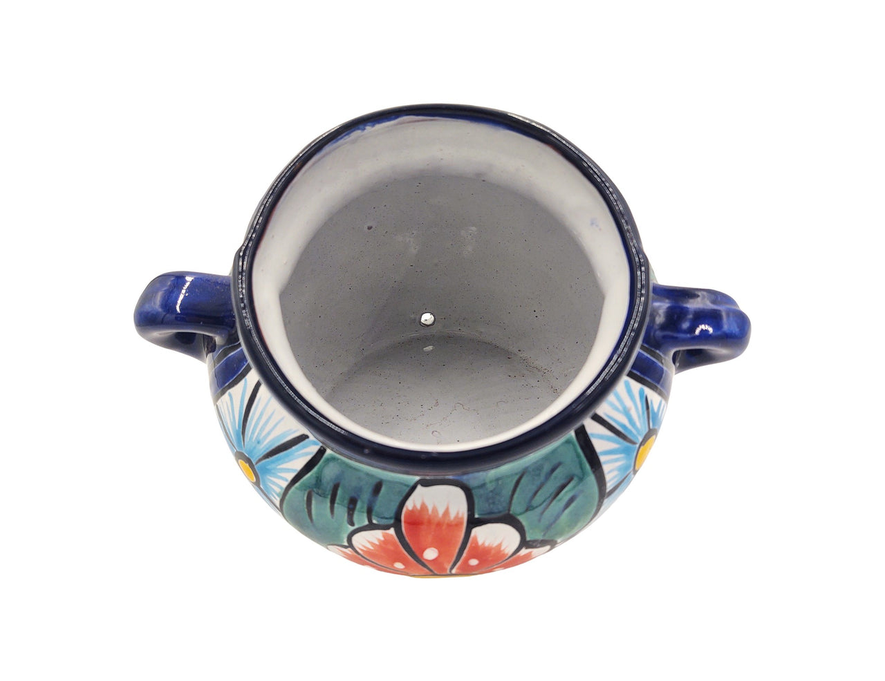 Mexican Talavera Cubanito Wall Planter Pot, Hand Painted Traditional Maceta de Pared for Home & Garden Décor - Dark Blue Trim