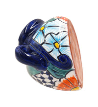 Thumbnail for Mexican Talavera Cubanito Wall Planter Pot, Hand Painted Traditional Maceta de Pared for Home & Garden Décor - Dark Blue Trim