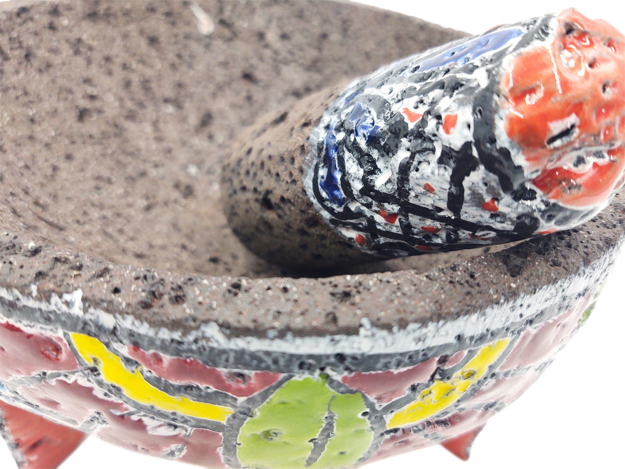 Molcajete de Mexico - Lava Rock Mortar & Pestle (8"L x 8"W x 4.5"H) Hand Painted - VAIRABLE Colors ON Stone - Mexican Kitchen Tool