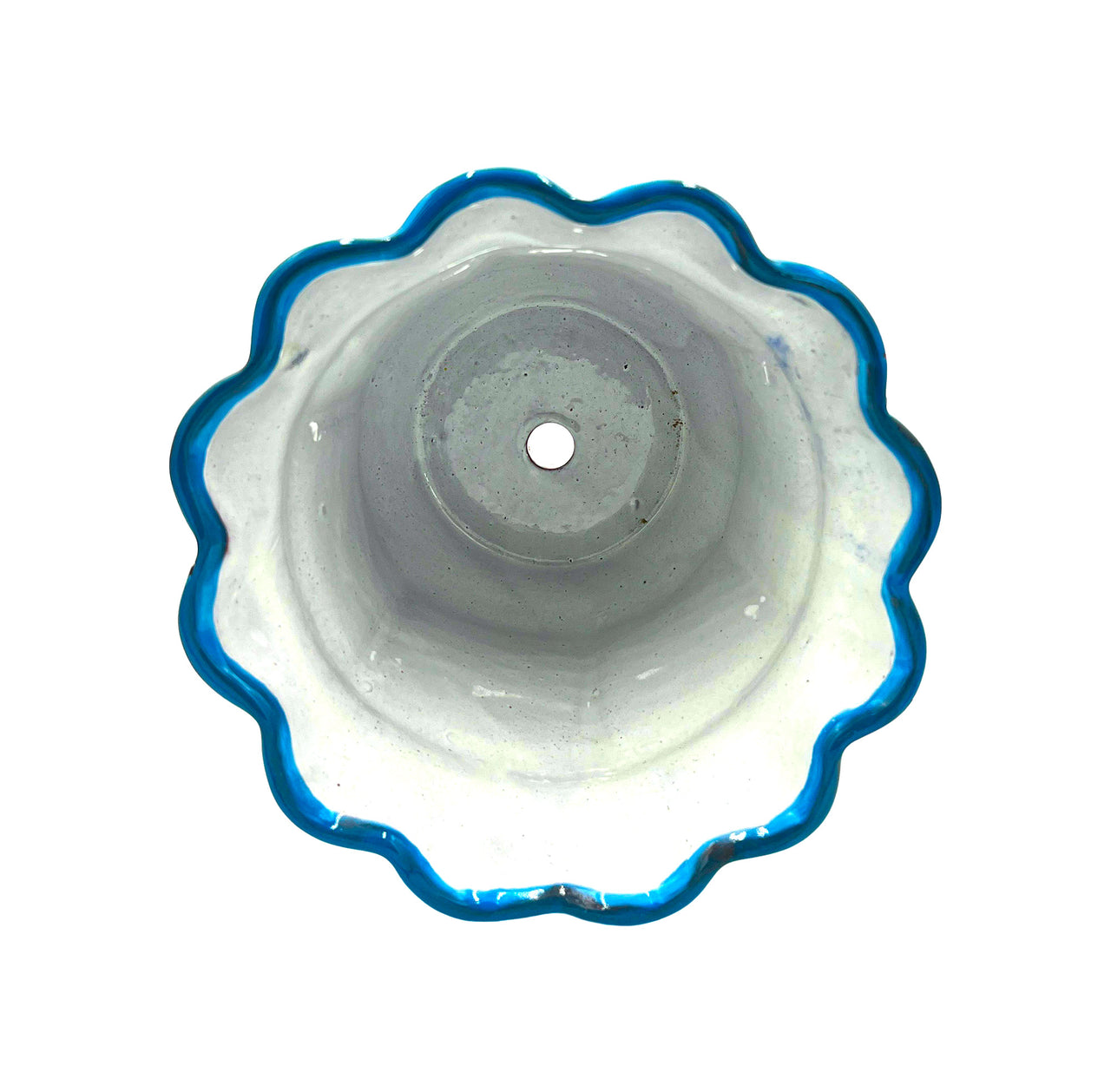 Mexican Talavera Scalloped Corona Rim Planter Planter Pot Hand Painted - Light Blue Trim