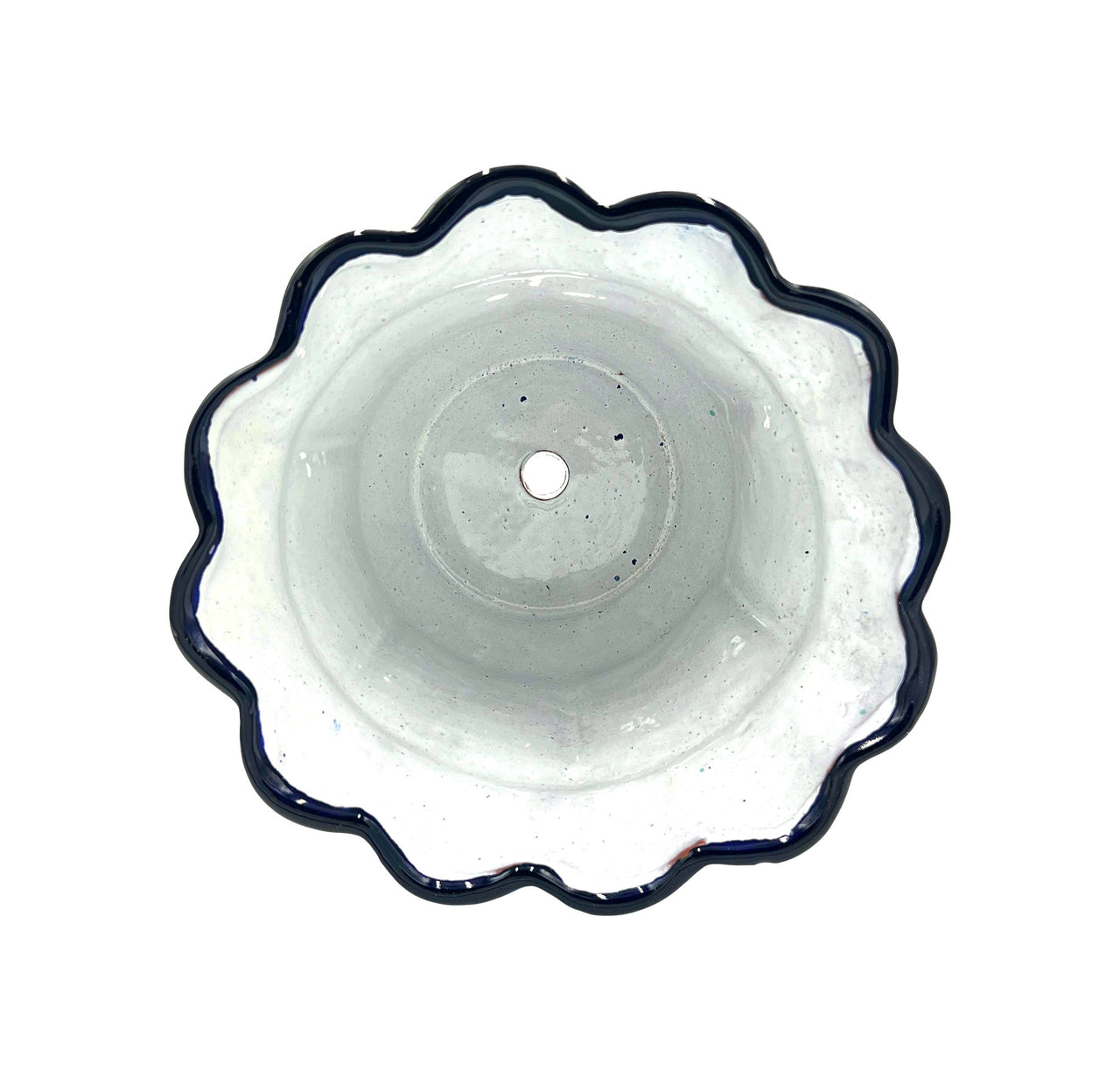 Mexican Talavera Scalloped Corona Rim Planter Planter Pot Hand Painted - Dark Blue Trim