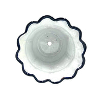 Thumbnail for Mexican Talavera Scalloped Corona Rim Planter Planter Pot Hand Painted - Dark Blue Trim