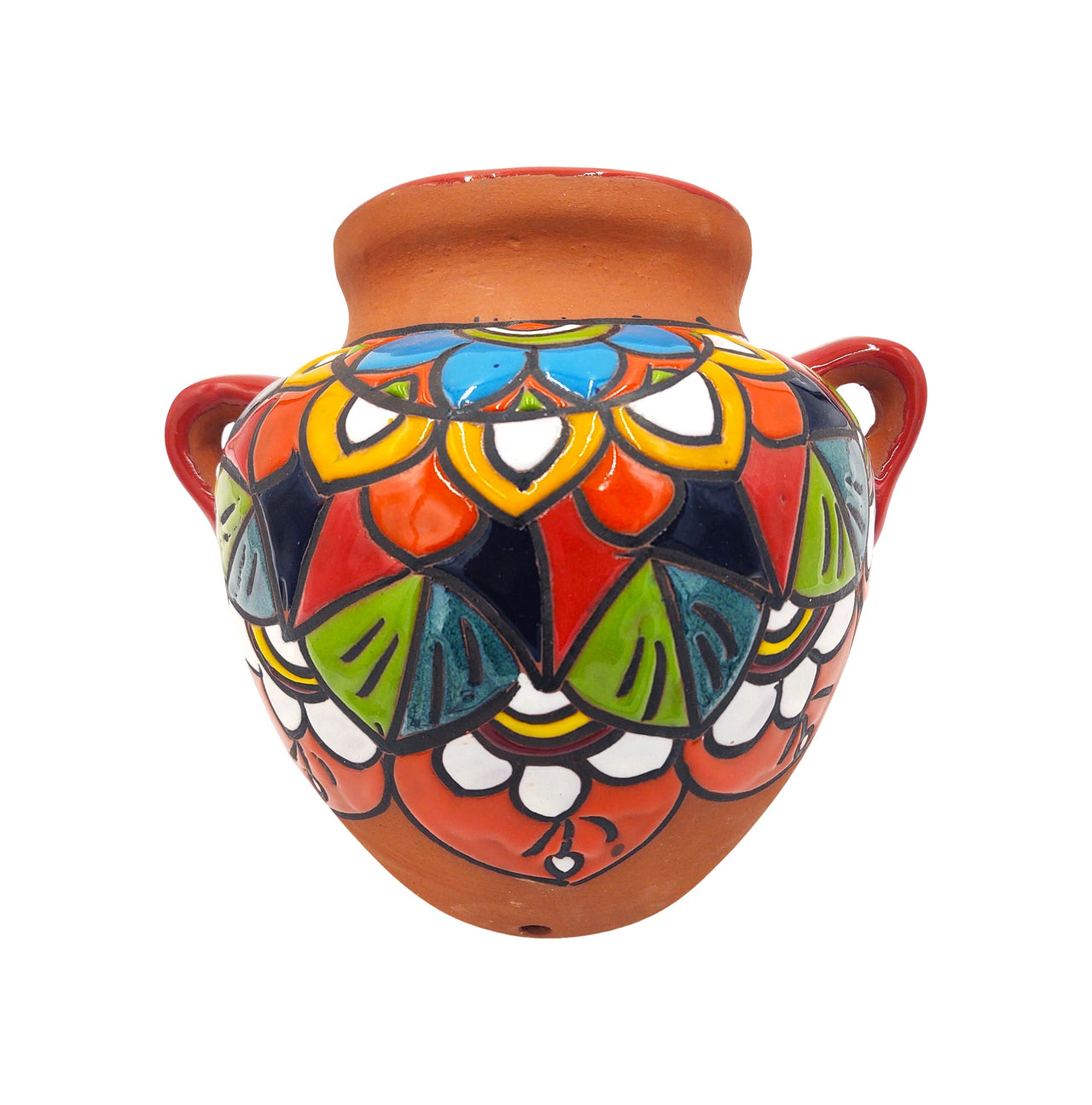 Mexican Talavera Terracotta Cubanito Wall Planter Pot, Hand Painted Traditional Maceta de Pared for Home & Garden Décor - Red Trim