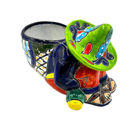 Thumbnail for Mexican Talavera Siesta Planter Pot (Sleeping Farmer) Hand Painted - VARIABLE COLOR TRIM
