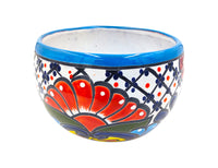 Thumbnail for Mexican Talavera Bule Planter Pot Hand Painted - Light Blue Trim