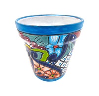 Thumbnail for Mexican Talavera Hand Painted Planter Pot (Maceta Ranchera #20) - Traditional Ceramic Garden & Home Décor - Light Blue Trim