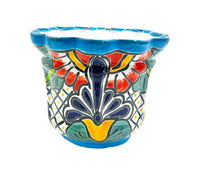 Thumbnail for Mexican Talavera Scalloped Corona Rim Planter Planter Pot Hand Painted - Light Blue Trim