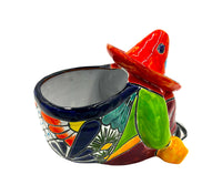 Thumbnail for Mexican Talavera Siesta Planter Pot (Sleeping Farmer) Hand Painted - VARIABLE COLOR TRIM