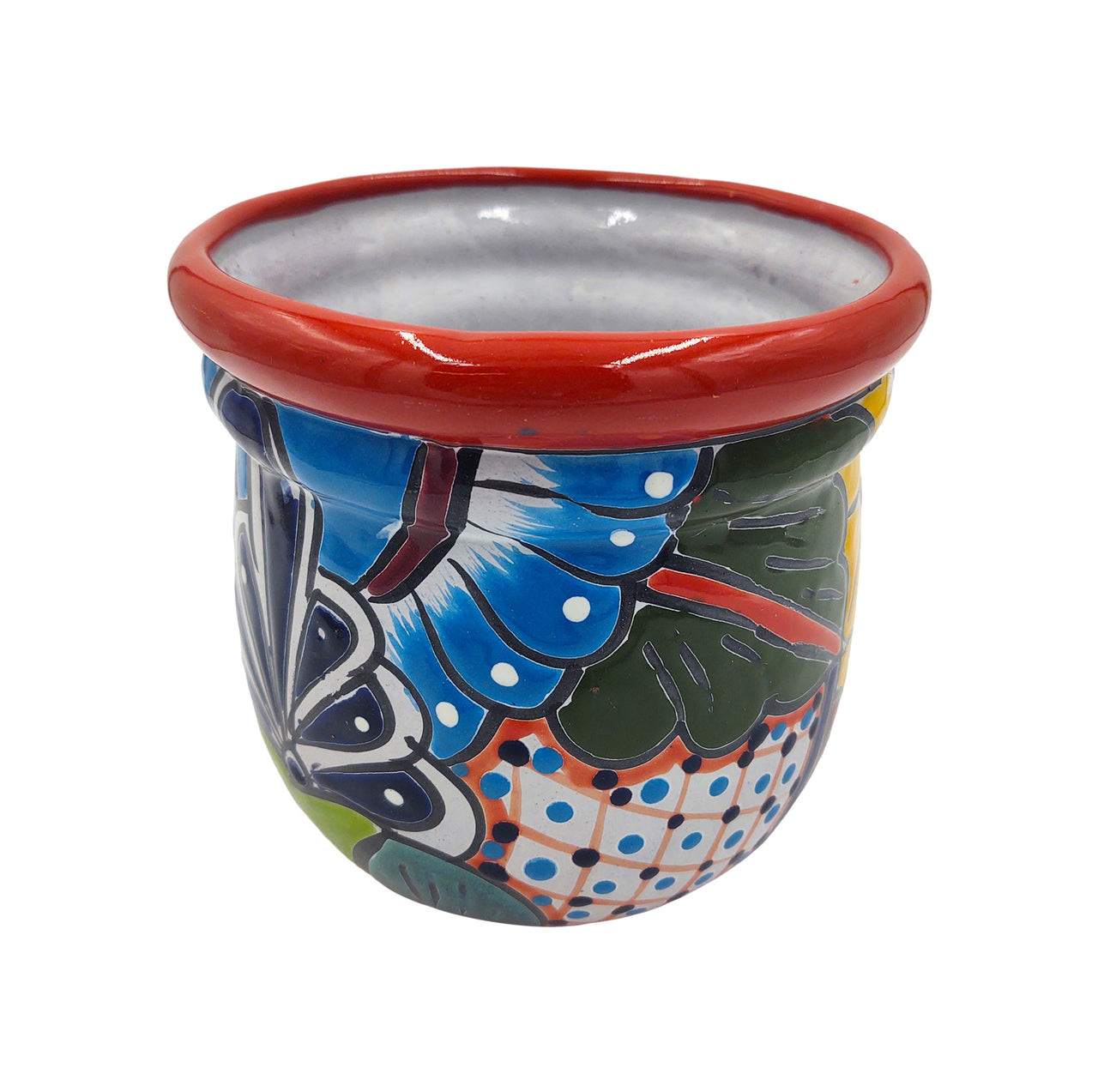 Mexican Talavera "Campanita" Planter Pot Hand Painted - Red Trim