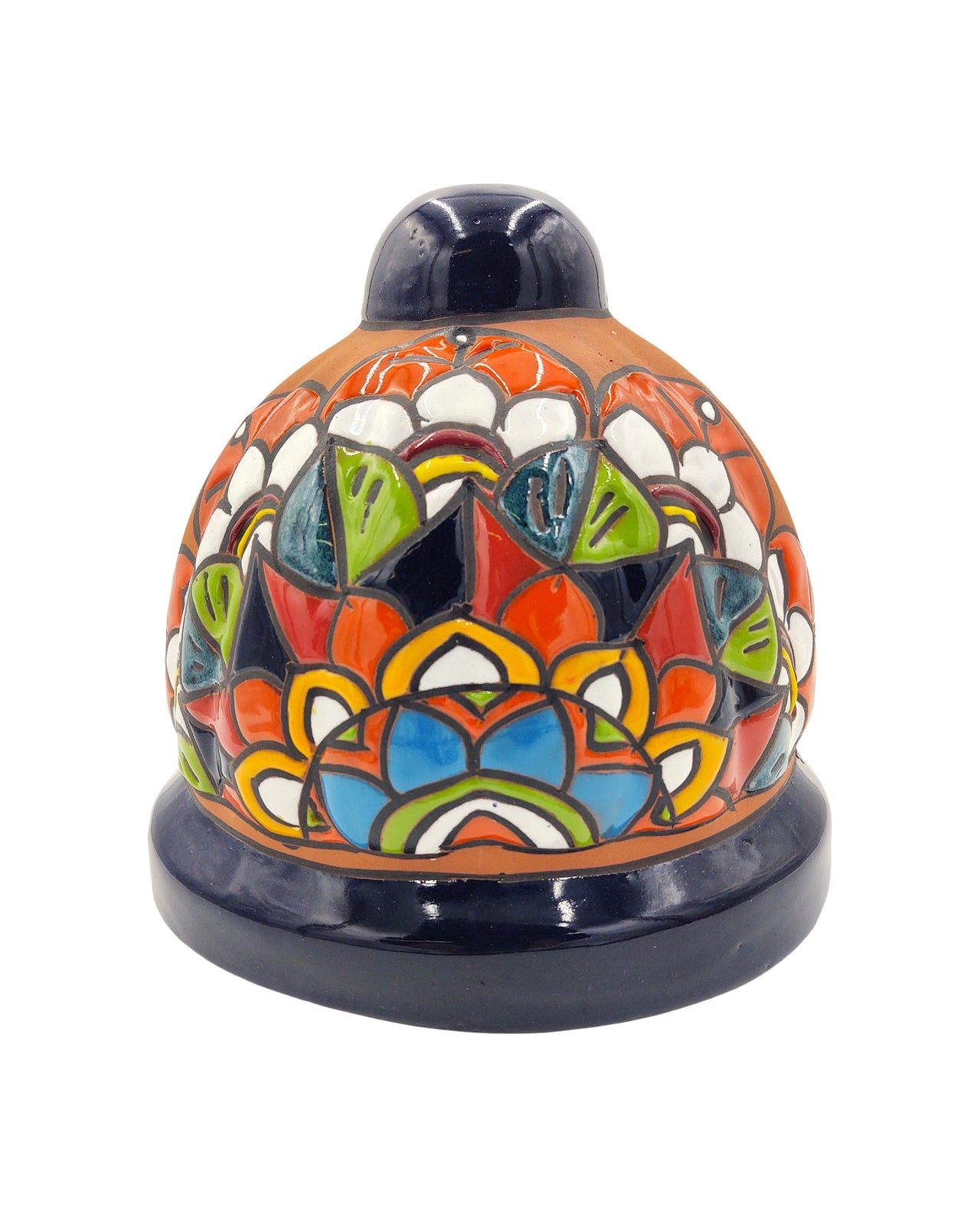 Terracotta Wall Planter Pot - Hand Painted Mexican Talavera - Dark Blue Trim