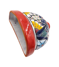 Thumbnail for Mexican Talavera Wall Planter Pot - Hand Painted Wall Planter Red Trim