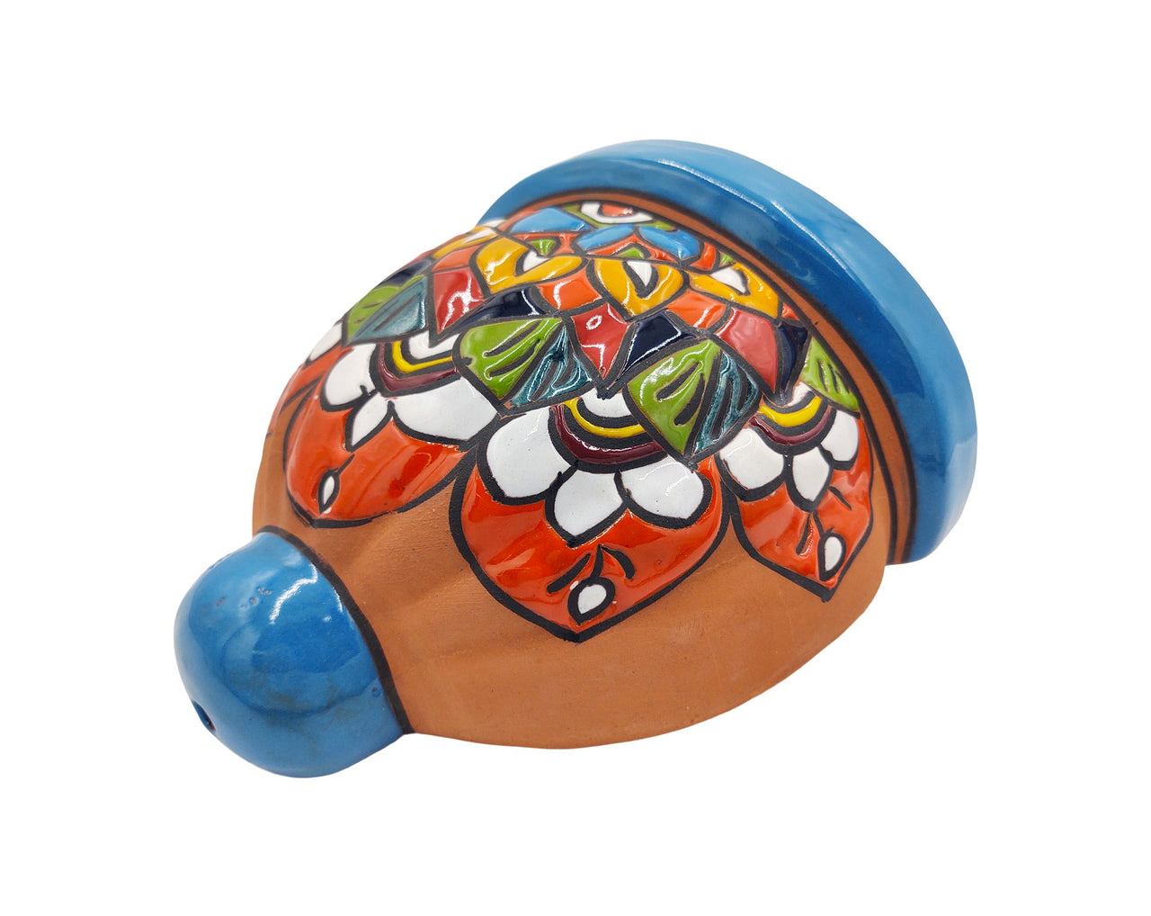 Terracotta Wall Planter Pot - Hand Painted Mexican Talavera - Light Blue Trim