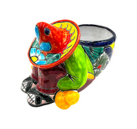 Thumbnail for Mexican Talavera Siesta Planter Pot (Sleeping Farmer) Hand Painted - VARIABLE COLOR TRIM