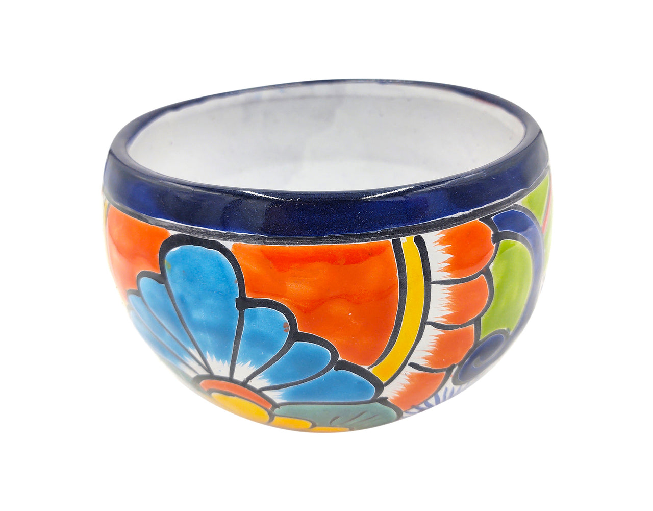 Mexican Talavera Bule Planter Pot Hand Painted - Dark Blue Trim