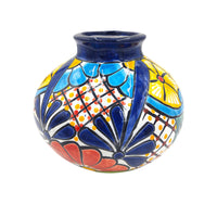Thumbnail for Mexican Talavera Hand Painted Flower Vase - Traditional Mexican Decorative Florero for Home Décor With Dark Blue Trim