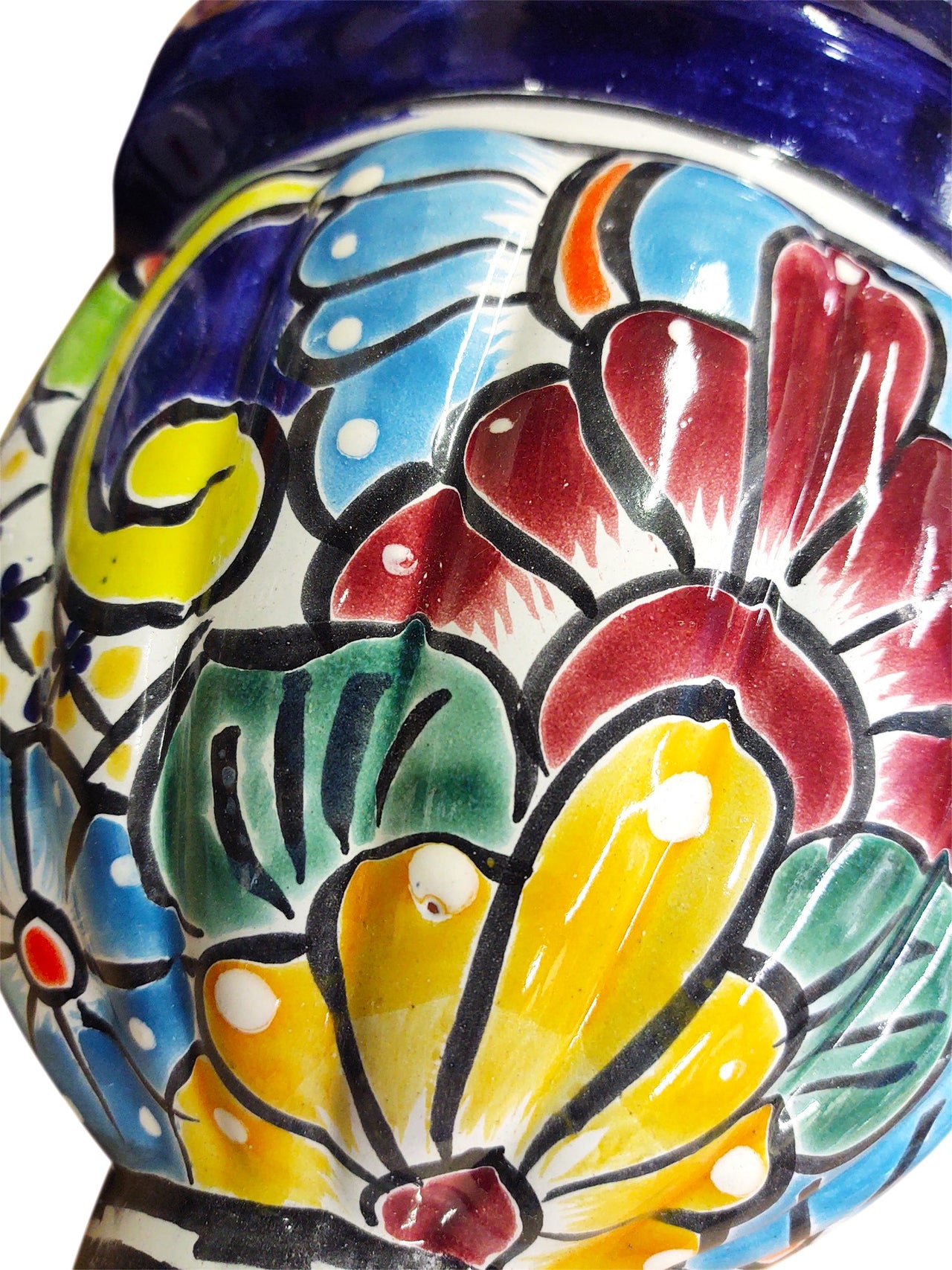 Mexican Talavera Wall Planter Pot - Hand Painted Wall Planter Dark Blue Trim