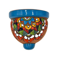 Thumbnail for Terracotta Wall Planter Pot - Hand Painted Mexican Talavera - Light Blue Trim
